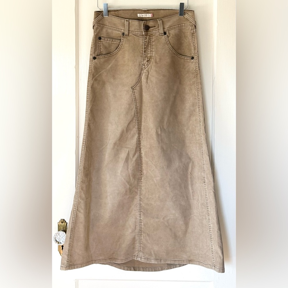Y2K Levi's Corduroy Low Rise Denim Maxi Skirt Tan 3 JR